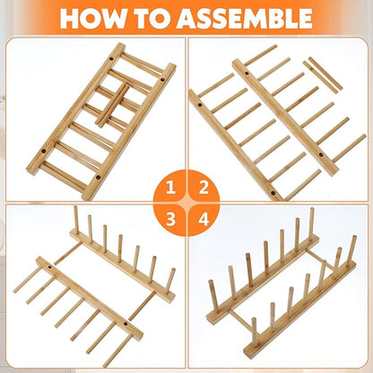 8 Pcs Bamboo Plate Holder & Wooden Dish Rack Organizer, 11.6x4.7x3.9 Inch Bamboo Wooden Dish Rack for Plates, Bowls, Cutting Boards & Kitchen Cabinet Storage