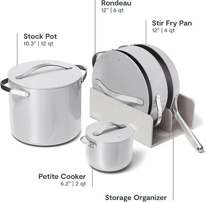 Caraway 24-Piece Nonstick Ceramic Cookware Set - Includes Fry Pans, Sauce, Sauté Pan, Dutch Oven, Petite Cooker, Stir Fry, Rondeau, Stock Pot, Lids & Storage Organizers - Gray