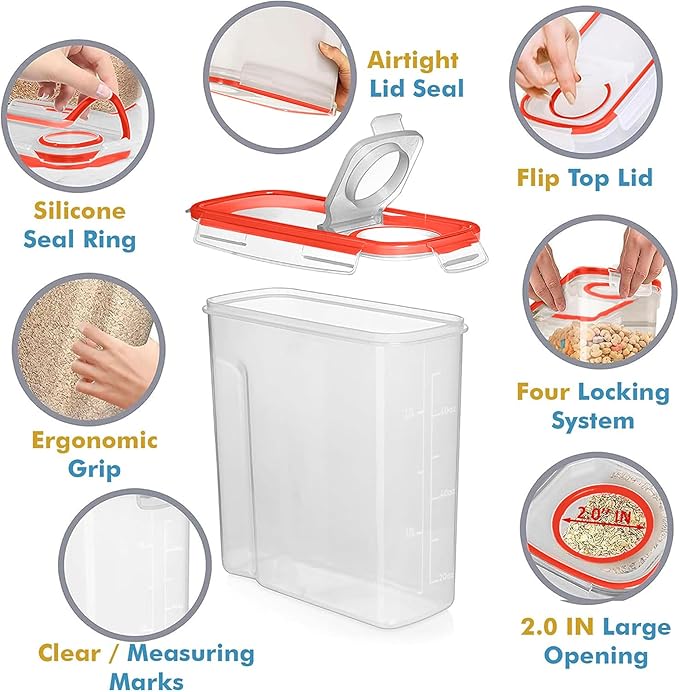 Shazo 2 Pack (15.4 Oz Cereal Capacity) Small Airtight Cereal Containers Storage with Lids, Perfect Space Saving BPA-Free Plastic Container, Pantry Organization and Canister for Rice, Sugar & Flour