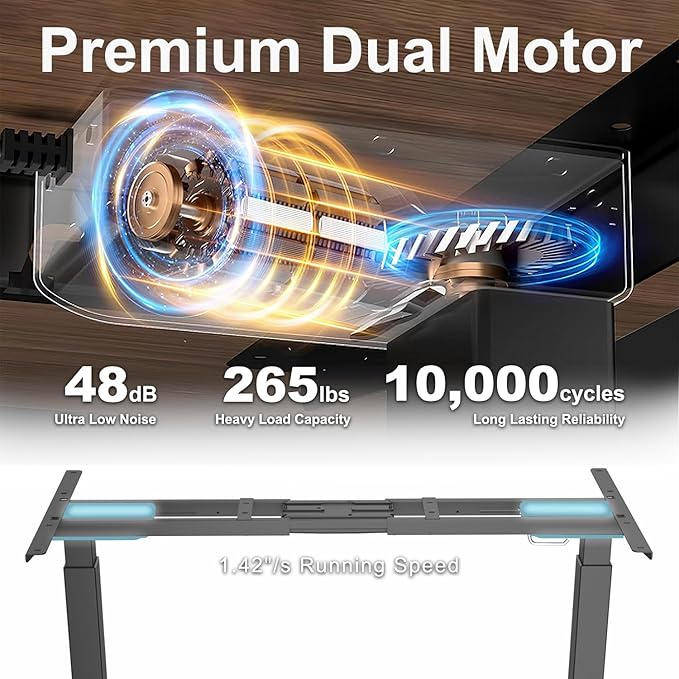 Dual Motors Electric Standing Desk with Thickened StandardMount Frame & 55"x28" Carbon Fiber One-Piece Seamless Desktop, 4 Memory Settings+Quick Assembly,Black