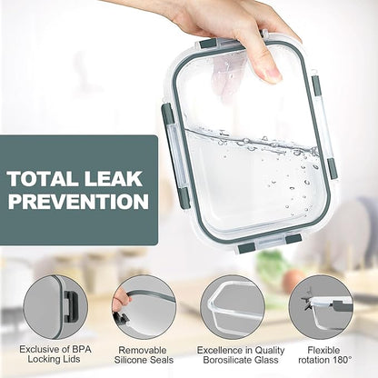 VERONES 10 Pack Glass Meal Prep Containers, Airtight Glass Lunch Containers, Stackable Glass Food Storage Containers Set with Lids,BPA-Free, for Microwave, Oven, Freezer & Dishwasher Friendly,Grey