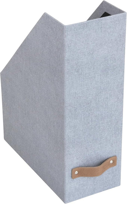 Bigso Estelle Magazine File - Magazine Holder and Organizer for Papers and Catalogs with Leather Handle - Magazine File Holder for Office Desks - 12.6 in x 4.5 in x 9.8 in - Ash Ballard