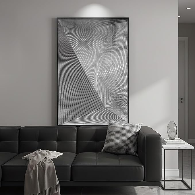 Framed Black And White Abstract Wall Art, Modern City Architecture Prints Paintings for Walls, Large Contemporary Geometric Lines Pictures for Living Room Dining Bedroom Hallway Home Decor 24x36 In