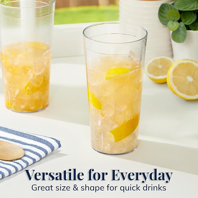 US Acrylic Café Plastic Reusable Tumblers (Set of 12) 32-ounce Iced-Tea Cups Clear | Value Set of Restaurant Style Drinking Glasses, Stackable, BPA-free, Made in the USA | Top-rack Dishwasher Safe
