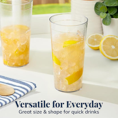 US Acrylic Café Plastic Reusable Tumblers (Set of 12) 32-ounce Iced-Tea Cups Clear | Value Set of Restaurant Style Drinking Glasses, Stackable, BPA-free, Made in the USA | Top-rack Dishwasher Safe