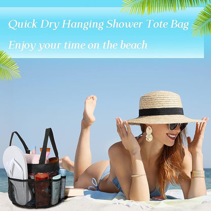 Hillban 4 Pcs Mesh Shower Caddy Portable Shower Caddy for Dorm Beach Mesh Bags with Deeper 8 Pockets and Handles Showers Caddies Basket for Women College Room Vacation(Black)