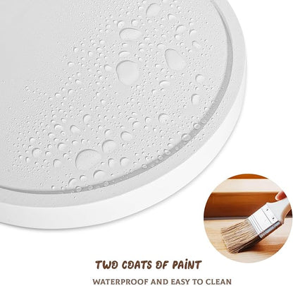 Round Decorative Tray Wood Bathroom Counter Organizer Farmhouse Kitchen Decor Wooden Riser for Soap Dish, Perfume, Candle, Sponge, 9" - White