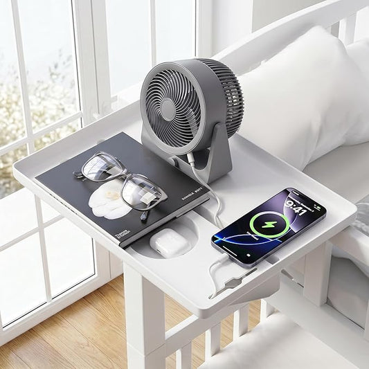 JOYMOOP Clip-On Bedside Shelf for Bunk Beds, Dorm Room Essentials, Bedside Caddy, No-Tool Install Bed Side Table Storage for Loft, Platform Beds, Nightstand Caddy for Phone, Glasses, Book (White)