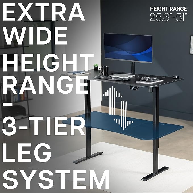 VIVO Electric 63 x 32 in Standing Desk, Touch Screen Adjustment, 220 lb Frame Support, 2E Series, Black Top Black Frame, DESK-KIT-2E1B