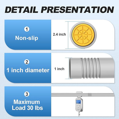 CorkLatta Silver Shower Curtain Rod 31 to 68 Inch,1 Inch Diameter Adjustable Spring Tension Stainless Steel Telescoping Rod,Easy Install,No Rust