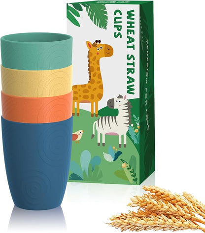 Homienly Plastic Cups Alternative Wheat Straw Drinking Glasses 4-Pack | 12 oz Unbreakable & Reusable Plastic Cups, Microwave Safe | Everyday Kids Tumblers & Kitchen Accessories (Multi-Color)