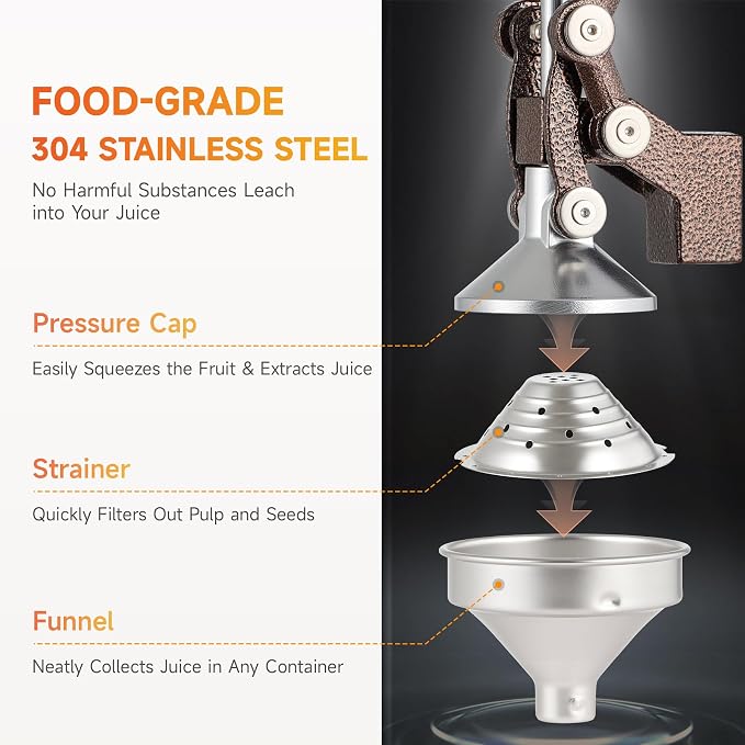 CO-Z Hand Press Juicer Machine, Manual Orange Juicer and Professional Citrus Juice Press for Orange Watermelon Pom Lime Lemon Juice Cocktail, Commercial Lemon Squeezer and Orange Crusher, Copper