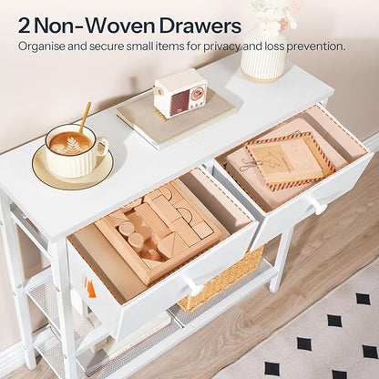HOOBRO 29.5" Narrow Console Table with 2 Fabric Drawers, Sofa Table, Small Entryway Table with 3-Tier Storage Shelves, Behind Couch Table, for Living Room, Hallway, White WW72XG01G1