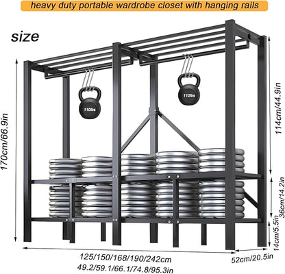 66.1in Foldable Portable Wardrobe Closet, Heavy Duty Garment Rack with Cover, Freestanding Covered Metal Clothes Rack, Armoire Portable Wardrobe Closets For Hanging Clothes (black, 66.1in/168cm)