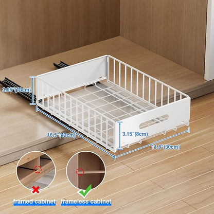 MUSTORN 2 Pack Pull Out Cabinet Organizer, Slide Out Cabinet Drawers Peel and Stick Pull Out Drawers Heavy Duty Pull Out Shelf for Kitchen, Cupboard, Pantry, Bathroom (16.5" D*11.8" W*3.94" H-White)