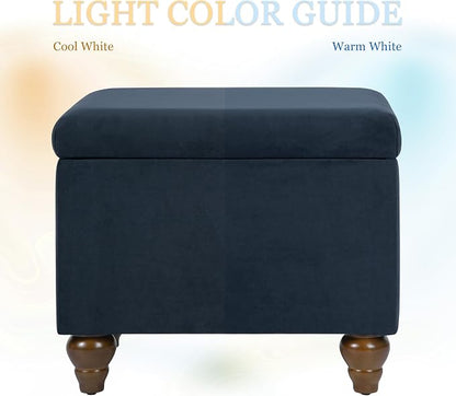 Spatial Order Home Decor | Upholstered Medium Rectangular Storage Ottoman | Hinged Lid Ottoman with Storage for Living Room & Bedroom, Blue Velvet