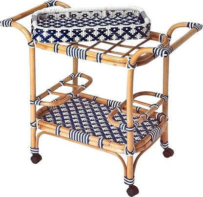 Butler Specialty Selena Rattan Bar Cart in Blue and White