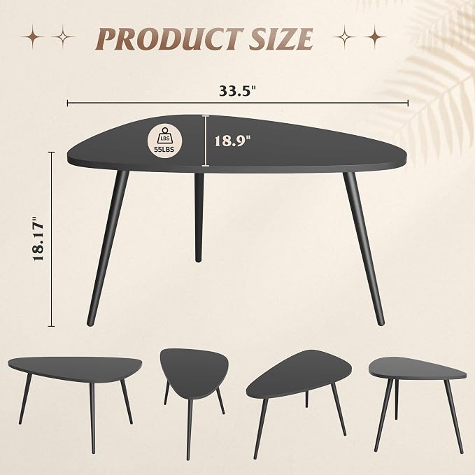 WLIVE Oval Coffee Tables, Modern Coffee Table for Living Room, Coffe Table for Small Space Home Office, Easy Assembly, 33.5" W x 18.9" D x 18.7" H (Black)