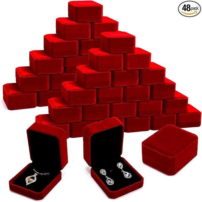 Quelay 48 Pcs Velvet Necklace Box Jewelry Pendant Gift Box for Business Selling Display Holder Case for Wedding Engagement Birthday Anniversary (Red)