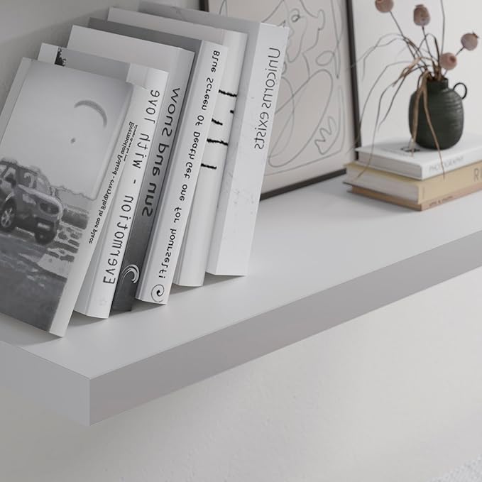 JPND Floating Shelf, Set of 3 Wall Shelf, 30 in W x 12.75 in D x 2 in H Wooden Floating Wall Shelf with Invisible Brackets for Living Room/Bedroom/Bathroom/Kitchen Storage and Decor, White