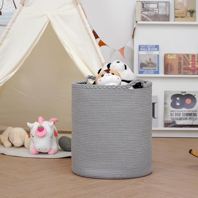 Homlikelan 90L Oversize Woven Laundry Basket,Cotton Tall Laundry Hamper for Blankets,Clothes,Pillows,Toys,Shoes Large Laundry Bin Grey