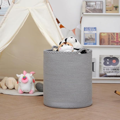 Homlikelan 90L Oversize Woven Laundry Basket,Cotton Tall Laundry Hamper for Blankets,Clothes,Pillows,Toys,Shoes Large Laundry Bin Grey