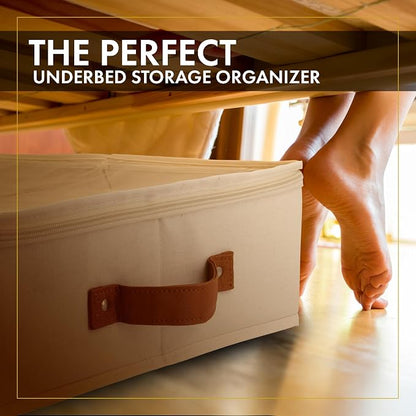 HOMELUX THEORY 2pc Under Bed Storage Containers, Bedroom Under the Bed Drawer Storage Organizer with Bins and Lids, Large Underbed Clothes Storage Box Ideal for Blanket, Fabric, & Shoes (Ivory)