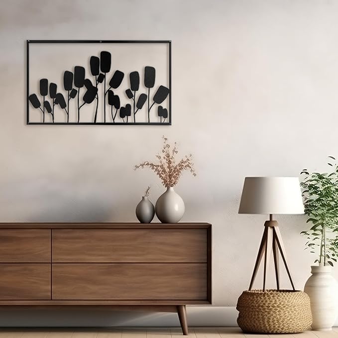 SIGNLEADER Metal Wall Decor Floral Botanical Minimalist Modern Abstract Wall Sculpture Hangings Home Decoration for Living Room, Bedroom, Bathroom, Kitchen, Outdoor - 24" Black