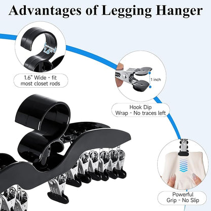 Leggings Hangers for Closet, Black Pants Hangers with Clips Space Saving, 2-Pack Closet Organizers and Storage Hanging 28 Leggings for Dorm Room Gym Organization