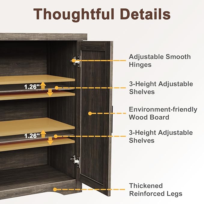 Fluted Buffet Cabinet with Storage Accent Sideboard,Modern Credenza with 4 Doors & Adjustable Shelves,Wood Coffee Bar Table Console for Dining Room Kitchen Living Room Entryway,Gray