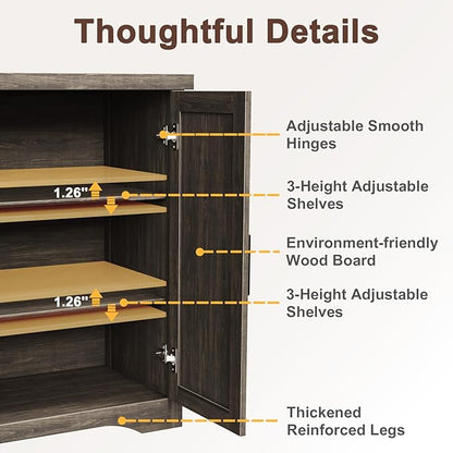 Fluted Buffet Cabinet with Storage Accent Sideboard,Modern Credenza with 4 Doors & Adjustable Shelves,Wood Coffee Bar Table Console for Dining Room Kitchen Living Room Entryway,Gray