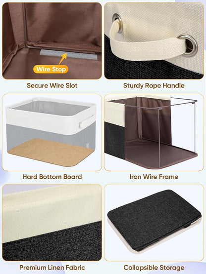 BALEINE 4 Pack Fabric Closet Storage Bins for Shelves, Linen Closet Organizers and Storage, Decorative Baskets for Organizing, Shelf, Clothes, Home, Office (Black, 17''x13''x10.5'')