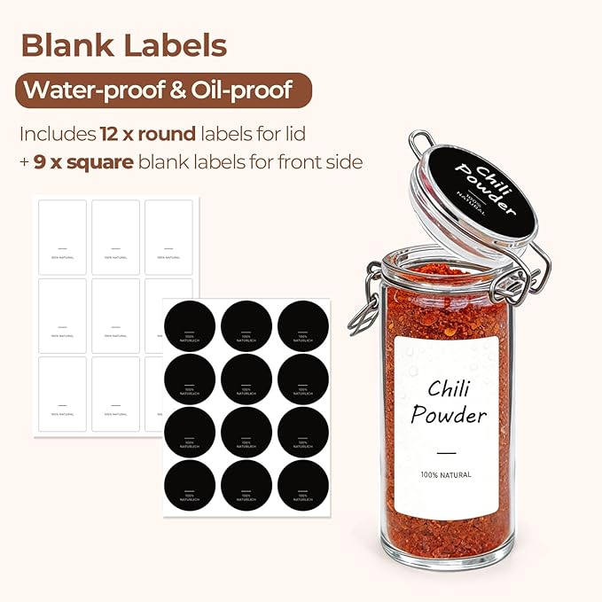 ComSaf 4 oz Glass Jars with Airtight Lid, 6 Pack Small Glass Containers for Cooking Enthusiasts and DIY Crafters, Food Grade Airtight Herb Storage Containers, Glass Spice Jars with Labels and Funnel