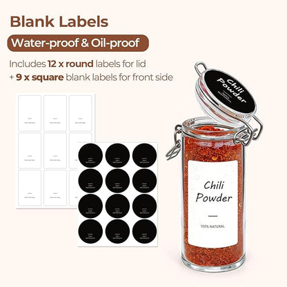 ComSaf 4 oz Glass Jars with Airtight Lid, 6 Pack Small Glass Containers for Cooking Enthusiasts and DIY Crafters, Food Grade Airtight Herb Storage Containers, Glass Spice Jars with Labels and Funnel