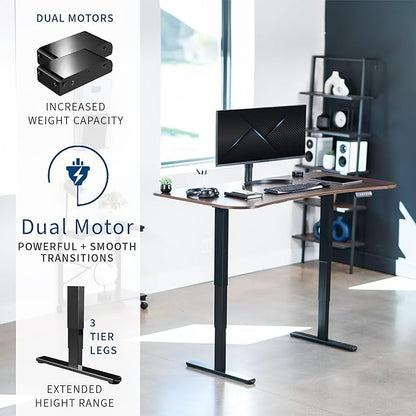 VIVO Electric 63 x 32 in Dual Motor Standing Desk, Memory Height Adjustment, 2B Series, Dark Walnut Top Black Frame, DESK-KIT-2B1D