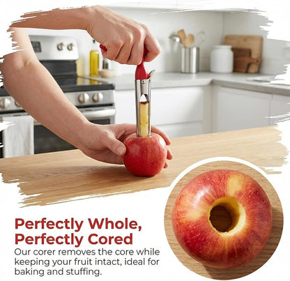2 Pack Apple Corer, Stainless Steel Apple Corer Tool with Serrated Coring Head, Quick Core Release, Non-Slip Handle, Fruit Core Remover for Apples, Pears, Bell Peppers