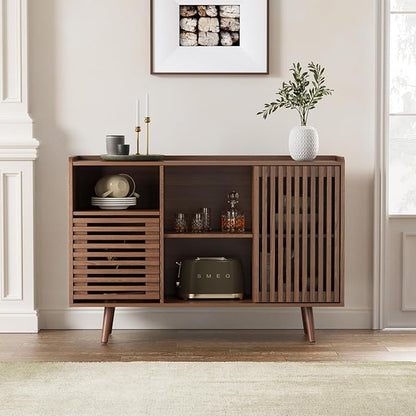 47.2" Buffet Cabinet with Storage, Mid-Century Sideboard Coffee Bar Cabinet with Sliding Door for Living Room, Dining Room, Kitchen, Hallway, Walnut