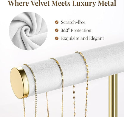 3 Tier Bracelet Holder Display - Detachable T Bar White Velvet Bracelet Holder, Jewelry Holder Organizer for Bracelet, Necklace, Earrings, Rings