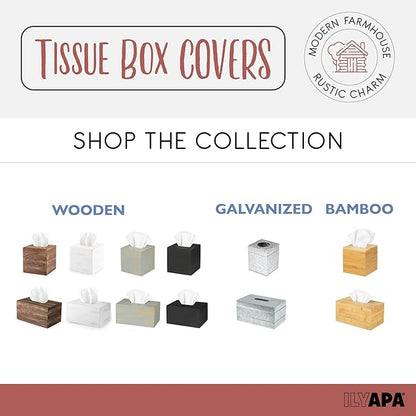 Ilyapa Wood Tissue Box Cover, 2 Pack Rectangular - Rustic Farmhouse White Wooden Tissue Holders