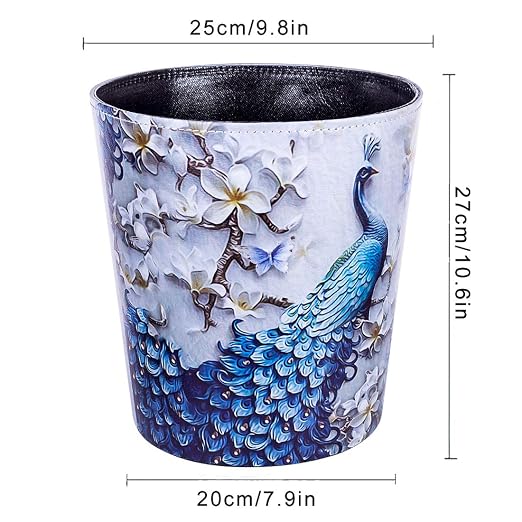 10L/2.64 Gallon PU Leather Trash Can Decorative Waterproof Wastebasket Paper Basket Garbage Bin for Home Office Bathroom