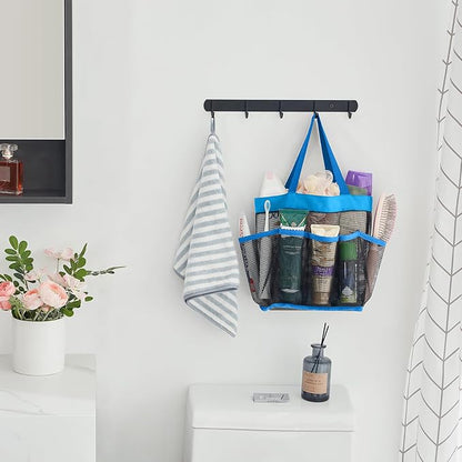Lifewit Mesh Shower Caddy Portable for College Dorm Room Essentials with 7 Pockets, Freestanding Hanging Organizer Basket, Quick Dry Tote Bag for Camping, Bathroom, Beach, Travel, 1 Pack, Blue