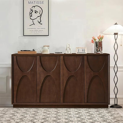 Sideboard Buffet Cabinet, Accent Storage Cabinet with 4 Doors and Adjustable Shelf, Farmhouse Mid Century Modern Buffet Sideboard for Living Room, Kitchen, Entry (Walnut)