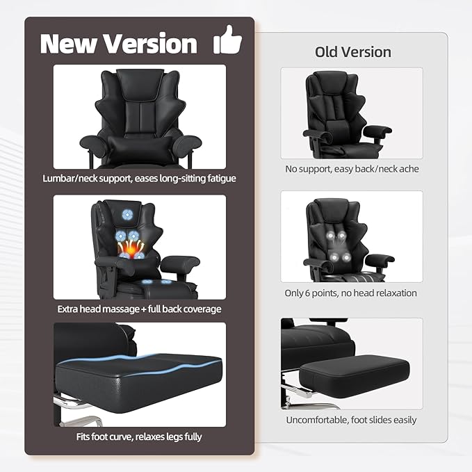 7-Point Massage Office Chair,Heated Manageral Chair,Ergonomic Executive Chair with Footrest,Adjustable Armrest，Computer Chair for Offices, Study Areas, Gaming Spaces,Black