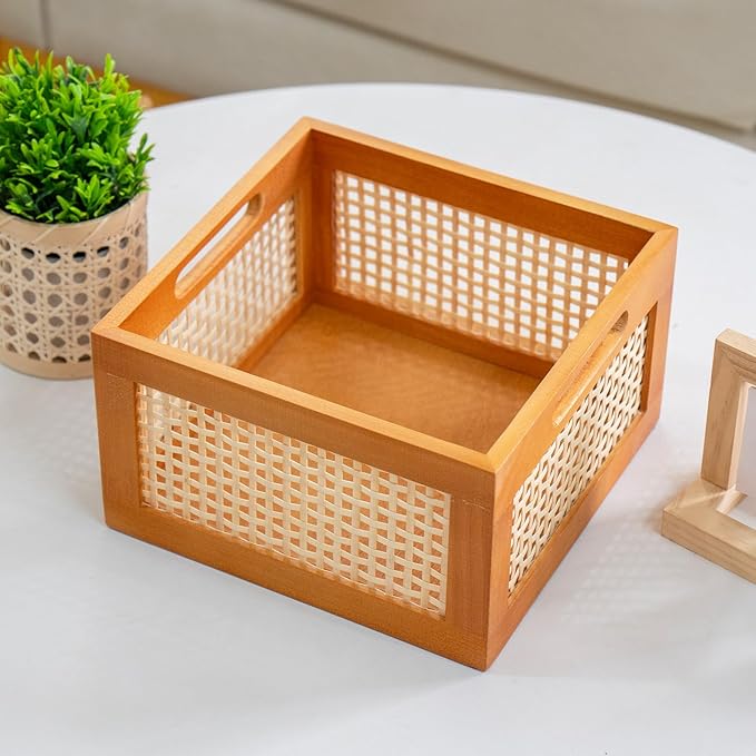JLKIMZVO Wood Frame Storage Basket Storage Cubes Basket Organizer for Home and Office Closet（size：Middle