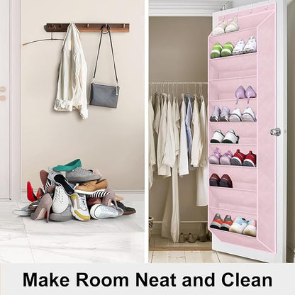 SLEEPING LAMB Over The Door Shoe Organizer for Closet, Kids Sneaker Storage for Hanging Shoe Rack for Door with Large Deep Pockets for Toddler, Girl, Baby Room Decor, Pink