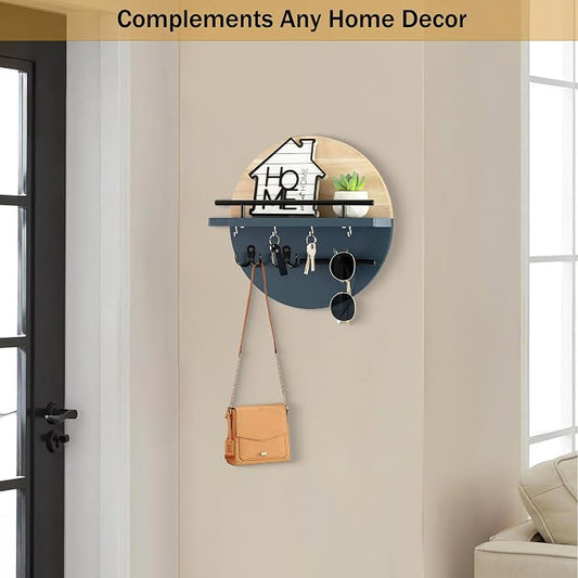 dreampossible Key Holder for Wall Decorative with Shelf and Hooks, Mail Organizer Wall Mount with Sunglasses Holder, Circular Design Entryway Key Rack Hanger, Rustic Home Decor