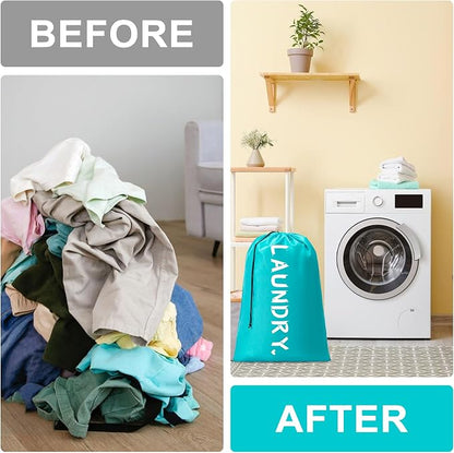 2 Pack 28" x 40"Travel Laundry Bag, Machine Washable Dirty Clothes Organizer with Drawstring,Large Enough to Hold 4 Loads of Laundry, Easy Fit a Laundry Hamper or Basket Travel Essentials