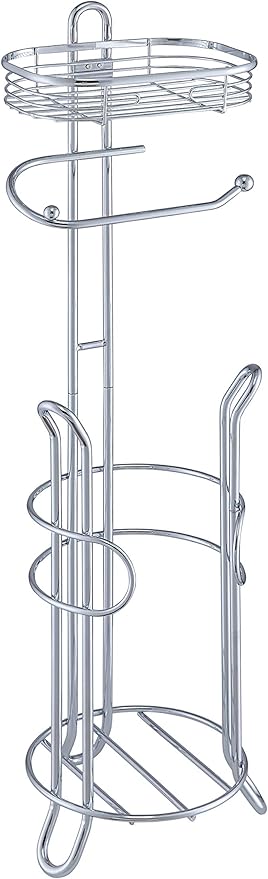 SunnyPoint Bathroom Heavyweight Toilet Tissue Paper Roll Storage Holder Stand with Reserve and Shelve, The Reserve Area Has Enough Space to Store Mega Rolls. (Chrome)