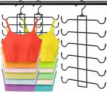 2 Pack Tank Top Hanger Space Saving, Stainless Steel Bra Hangers for Closet Organizer, Closet-Organizer-and-Storage for Small Space, Non-Slip 6-Tier Hanging System, RV Apartment Dorm-Room-Essentials