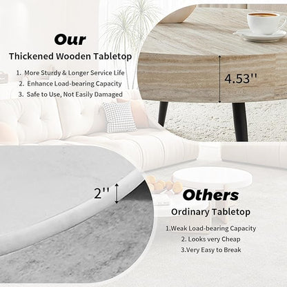 LKTART Coffee Table for Living Room, Round Wood Coffee Tables, Modern Metal Accent Center Tea Table for Apartment Small Space (31Inch-Mars Light)